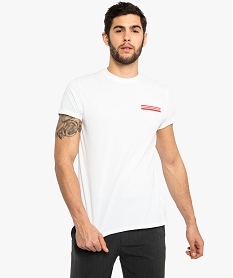 GEMO Tee-shirt homme en coton piqué avec fausse poche contrastante Blanc