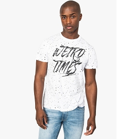 GEMO Tee-shirt homme imprimé avec inscriptions sur lavant Blanc
