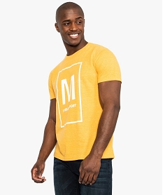 GEMO Tee-shirt homme en maille texturée chinée imprimé Jaune