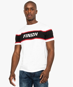 GEMO Tee-shirt homme bicolore à liseré contrastant et imprimé blanc standard