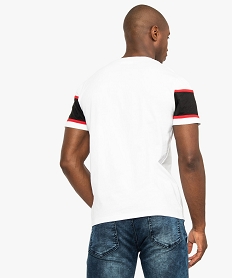 tee-shirt homme bicolore a lisere contrastant et imprime blanc8557501_3