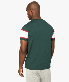 tee-shirt homme bicolore a lisere contrastant et imprime vert8557601_3