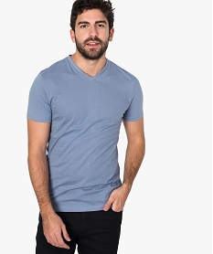 GEMO Tee-shirt homme ajusté à manches courtes et col V Bleu