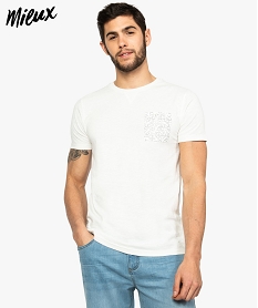 GEMO Tee-shirt homme à poche poitrine imprimée jungle en coton bio blanc chine