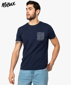 GEMO Tee-shirt homme à poche poitrine imprimée jungle en coton bio Bleu