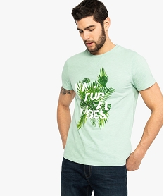 GEMO Tee-shirt homme en coton bio imprimé à dos rallongé et arrondi Vert