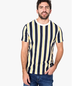 GEMO Tee-shirt homme à rayures verticales tricolores Bleu