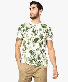 GEMO Tee-shirt homme à manches courtes et imprimé feuillage vert standard