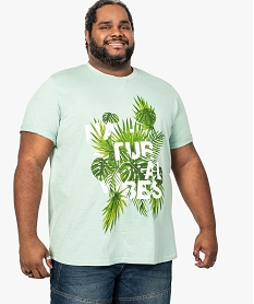 GEMO Tee-shirt homme en coton bio avec motifs feuillage Vert