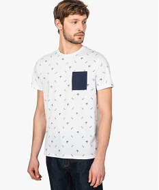 GEMO Tee-short homme à poche poitrine et petits motif tropicaux Blanc