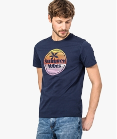 GEMO Tee-short homme à manches courtes imprimé tropical multicolore Violet