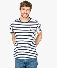 GEMO Tee-short homme rayé à manches courtes avec broderie tropicale Imprimé