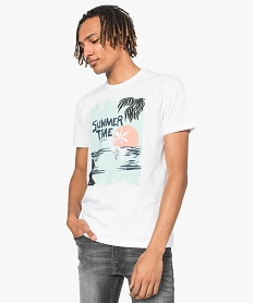 GEMO Tee-shirt homme avec motif coucher de soleil sur lavant Blanc