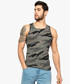 GEMO Débardeur homme à fines côtes imprimé camouflage Imprimé