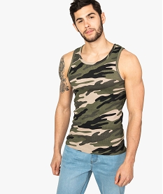GEMO Débardeur homme à fines côtes imprimé camouflage Imprimé