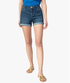 short en jean pour femme avec revers cousus bleu shorts8566001_1