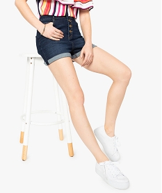 short femme en jean stretch taille haute a boutonniere bleu shorts8566301_1