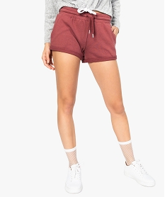 GEMO Short femme en maille extensible avec revers cousus Rouge