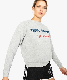 GEMO Sweat femme molletonné et imprimé à manches raglan Gris