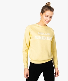 GEMO Sweat femme molletonné et imprimé à manches raglan Jaune