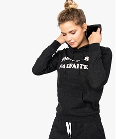 sweat femme molletonne imprime devant avec capuche gris sweats8567501_1