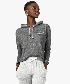 sweat femme fin a capuche avec motif sur le devant gris sweats8568201_1