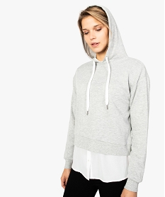 GEMO Sweat court à capuche pour femme Gris