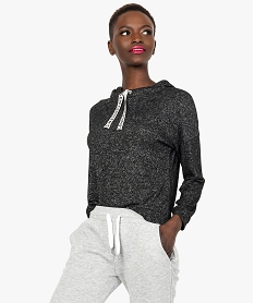 GEMO Pull à capuche pour femme façon sweat Gris