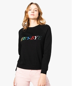 sweat femme en molleton doux avec broderies multicolores noir sweats8569201_1