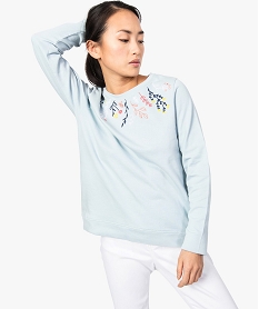 GEMO Sweat femme en coton biologique avec motif sur lavant Bleu