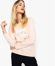 sweat femme en coton biologique avec motif sur lavant rose sweats8569701_1