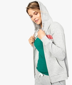 GEMO Sweat femme zippé à capuche et motif Gris