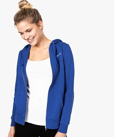 GEMO Sweat femme zippé à capuche et motif Bleu