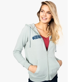 GEMO Sweat femme zippé à capuche et motif Vert