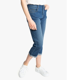 GEMO Pantacourt femme en stretch coupe droite à revers cousus blanc vif