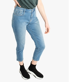 GEMO Jeans femme cropped ajusté à taille normale Gris