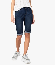 GEMO Bermuda femme en jean 5 poches Bleu