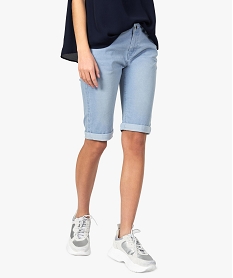 GEMO Bermuda femme en jean 5 poches Bleu