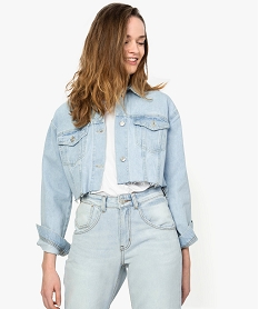 GEMO Veste en jean femme cropped à bords francs Bleu