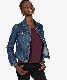 veste en jean pour femme avec surpiqures contrastantes bleu vestes8580601_1