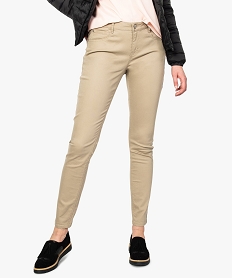 GEMO Pantalon femme slim coloré à taille normale Beige