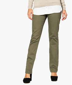 pantalon femme regular taille haute en stretch vert8582001_1