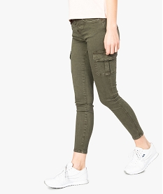 GEMO Pantalon femme cargo coupe skinny en coton stretch Vert