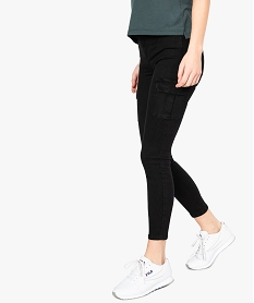 GEMO Pantalon femme cargo coupe skinny en coton stretch Noir