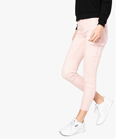 GEMO Pantalon femme cargo coupe skinny en coton stretch Rouge