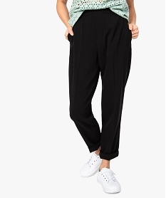 GEMO Pantalon femme en maille fluide et coloris uni Noir