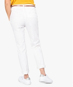 pantalon femme en toile unie avec fine ceinture blanc8584801_3