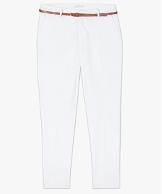 pantalon femme en toile unie avec fine ceinture blanc8584801_4