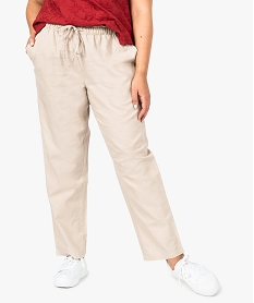 pantalon femme uni en lin viscose avec taille paper bag beige8587401_1