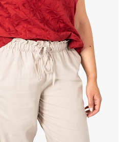 pantalon femme uni en lin viscose avec taille paper bag beige8587401_2